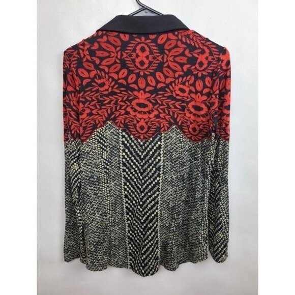 Soft Surroundings Womens BOHO Shirt XS Red Black Floral Long Sleeve Carrier - Picture 5 of 6